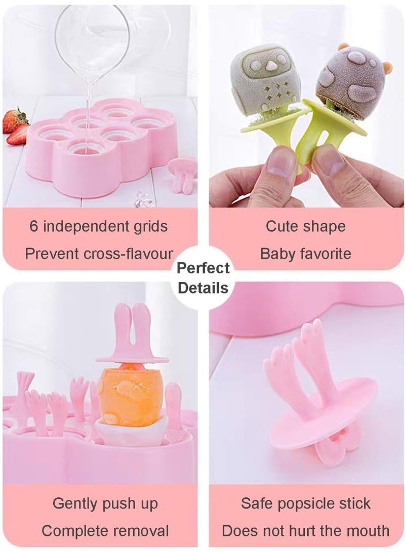 CLENEA Mini Popsicles Molds for Kids Baby, Cute Animal Shapes 6 Cavity Ice Pop Maker, BPA Free Silicone Ice Cream Making Homemade DIY Set, Reusable Ice Pop Molds, With Stick and Anti-drip, Pink - Image 3